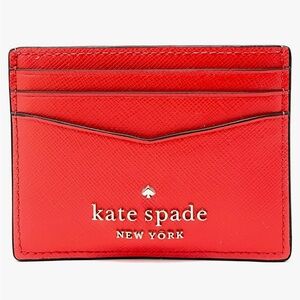 New Kate Spade Staci Small Slim Card Case Holder Wallet Red Vibrant Leather